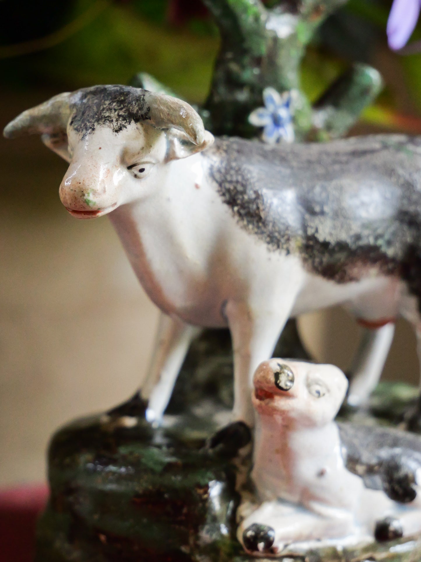 Primitive 18th Century Pearlware Cow & Calf Figure