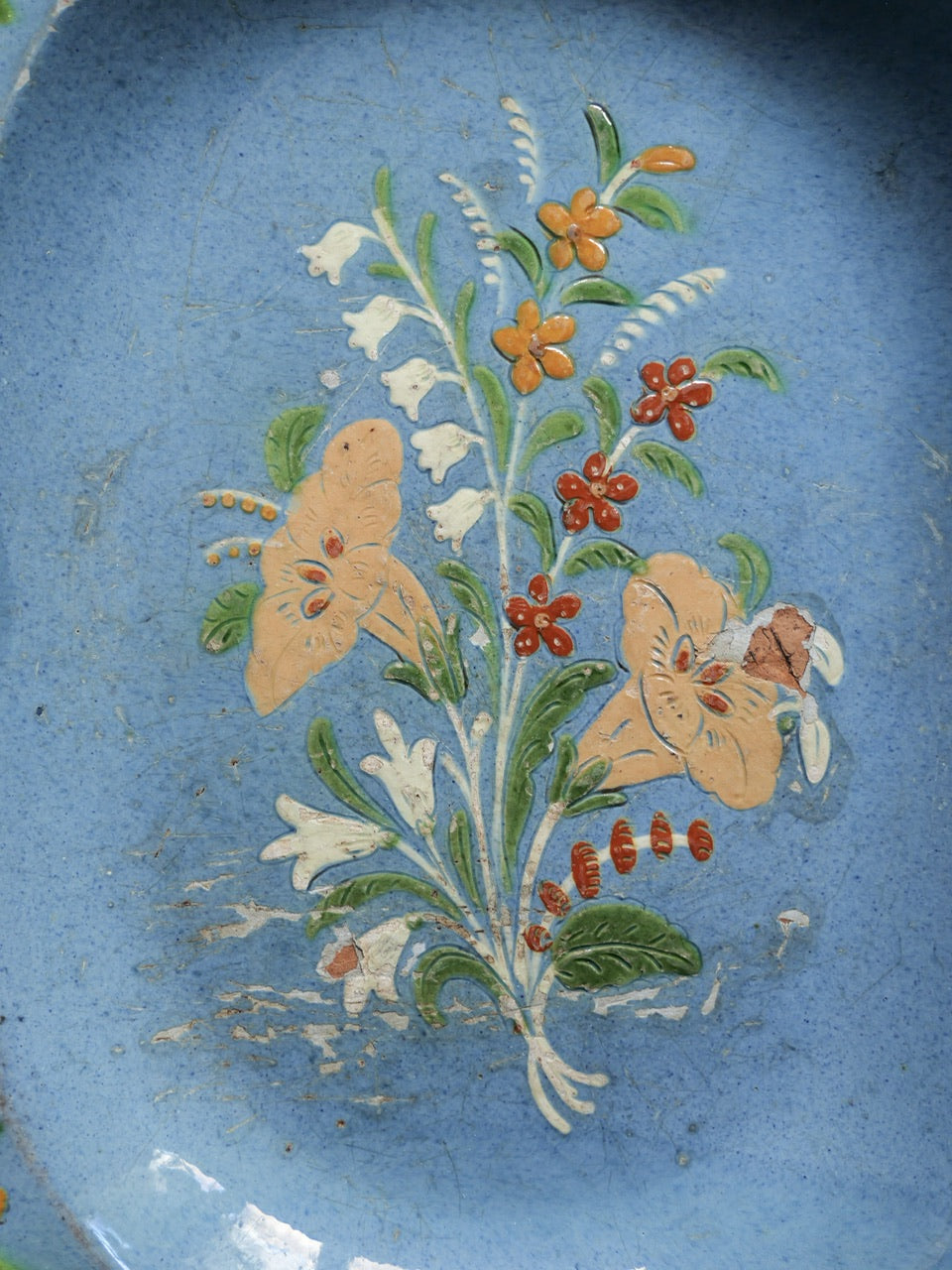 Rustic Antique Hand Painted Floral Folk Art Platter