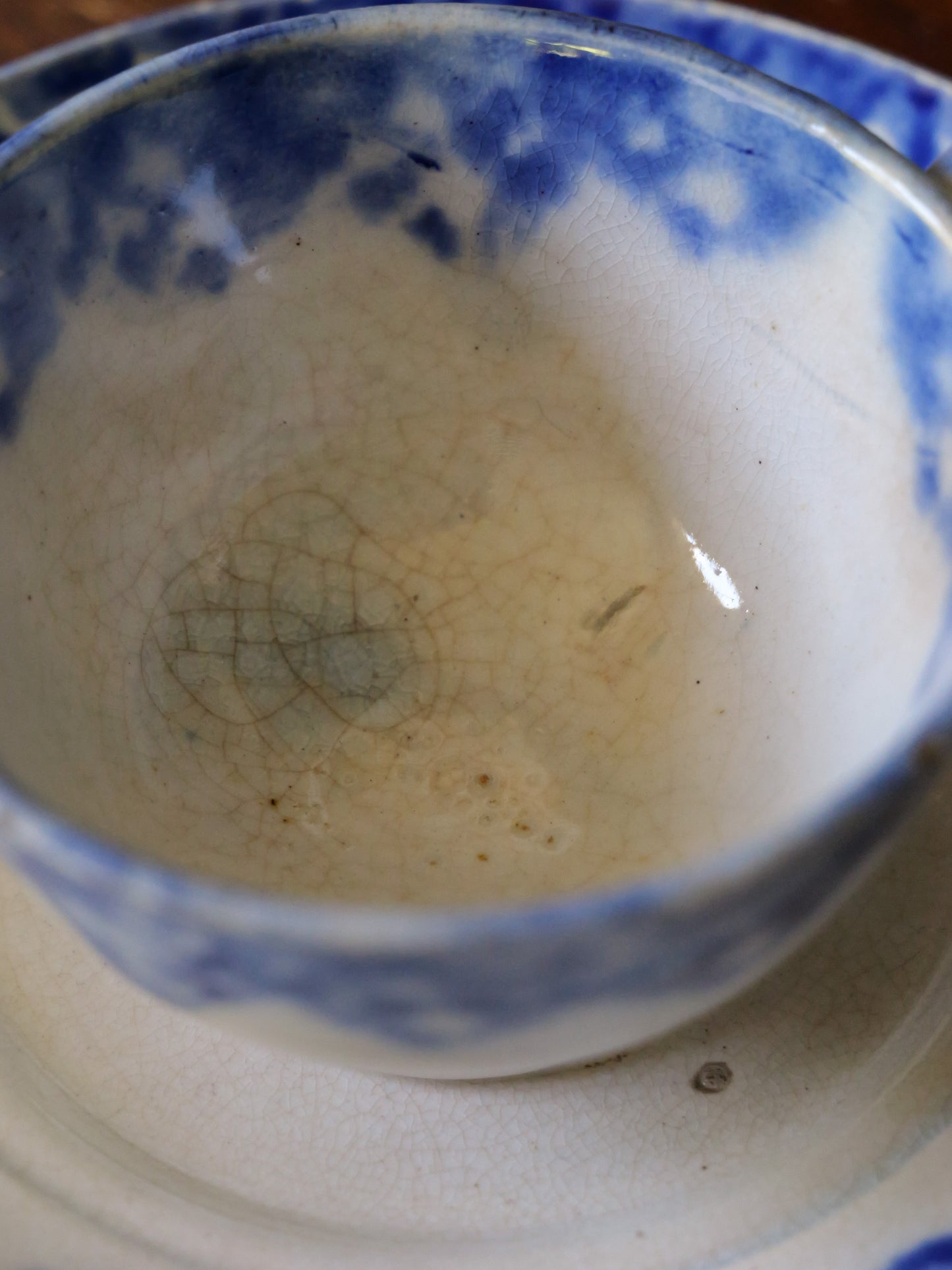 Antique Spongeware Tiny Cup and Saucer