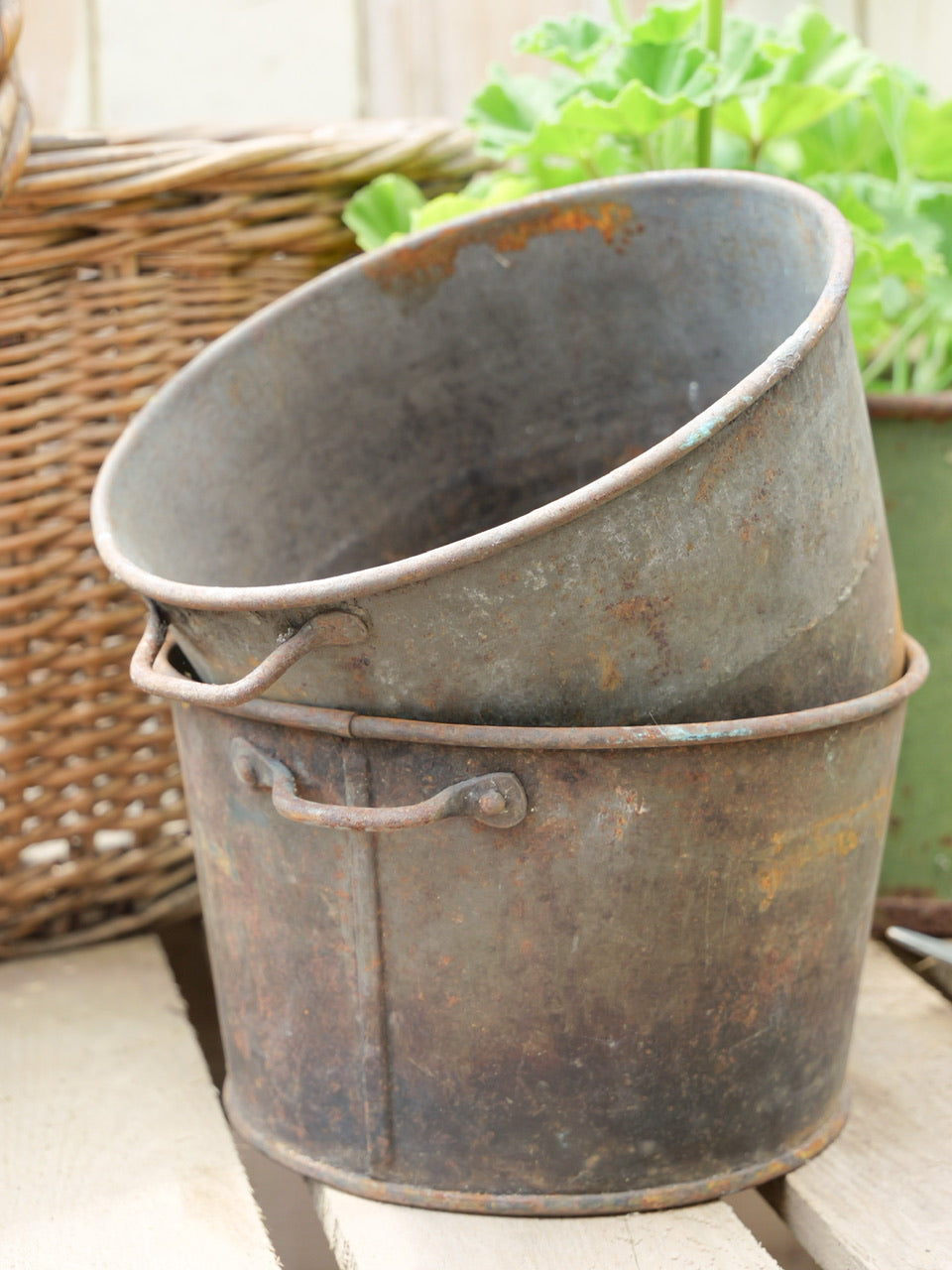 Vintage Pair of Rustic Metal Pots