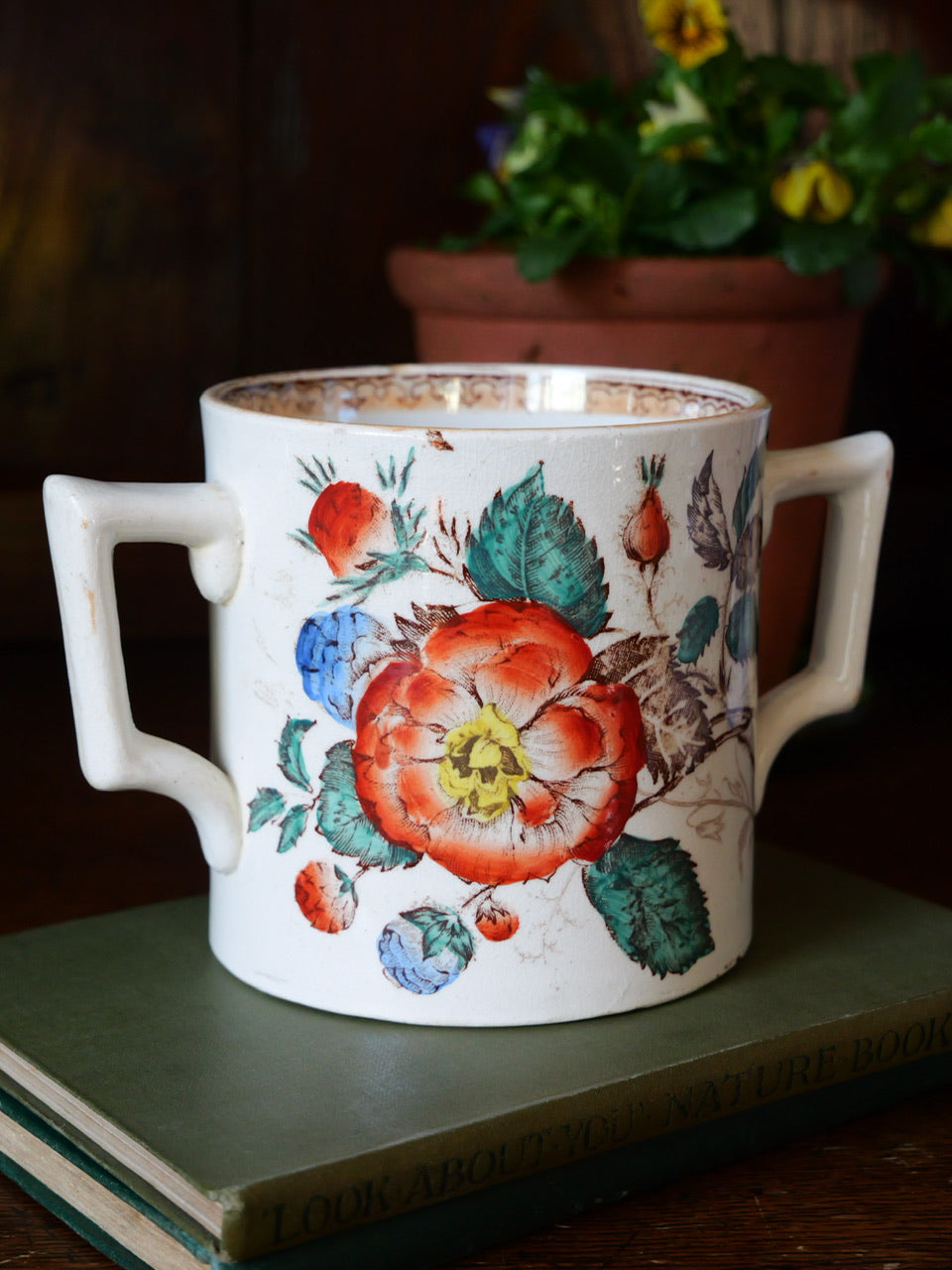 Antique Floral Transfer Loving Cup