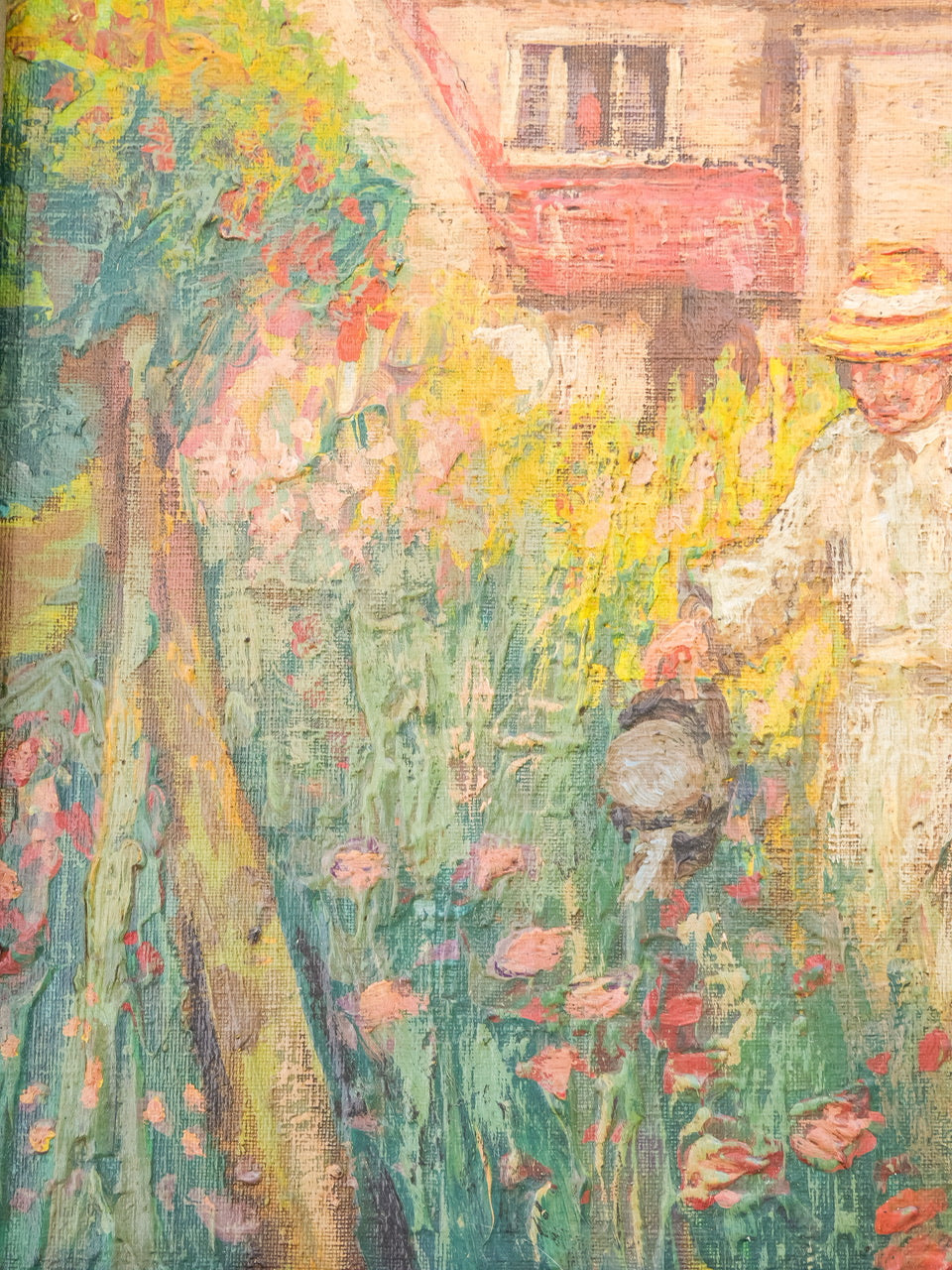 Vintage Cottage Garden Oil Painting