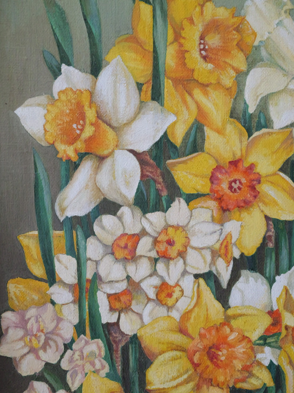 Vintage Spring Oil Painting of Daffodils