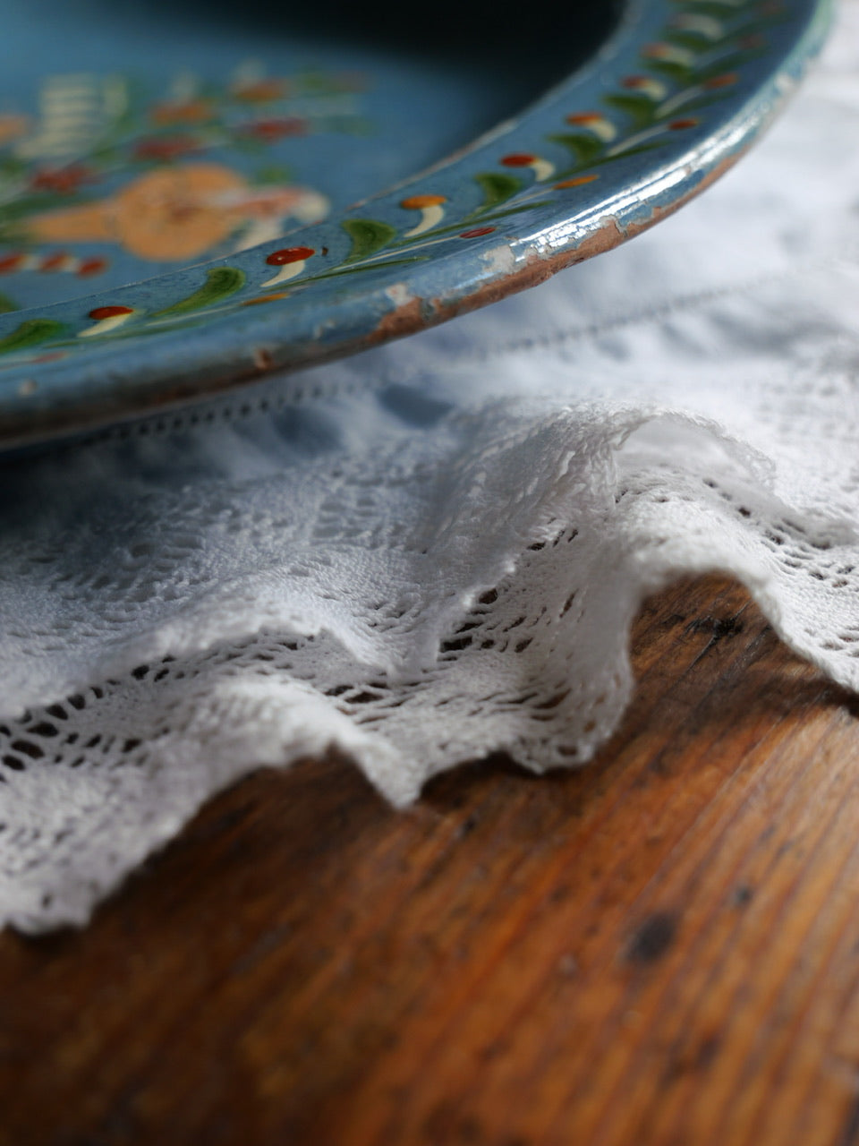 Rustic Antique Hand Painted Floral Folk Art Platter