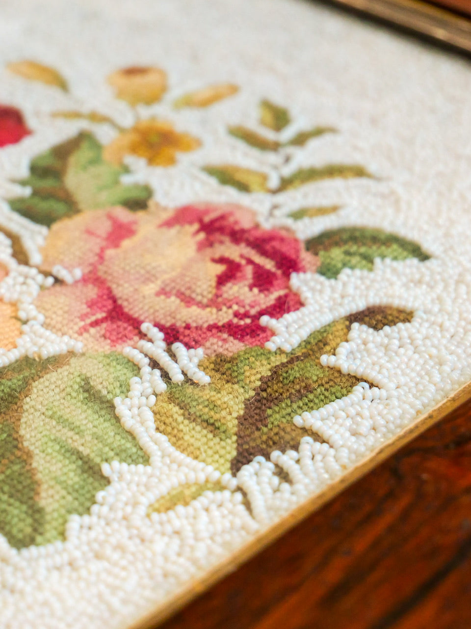 Victorian Floral Beadwork Tapestry