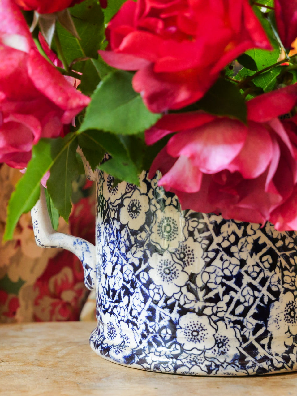 19th Century Blue Calico Transferware Loving Cup