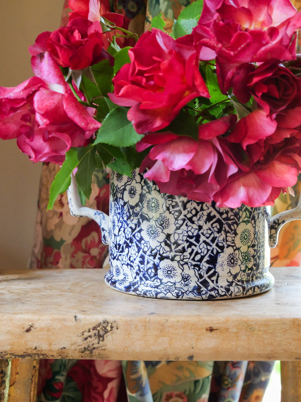 19th Century Blue Calico Transferware Loving Cup