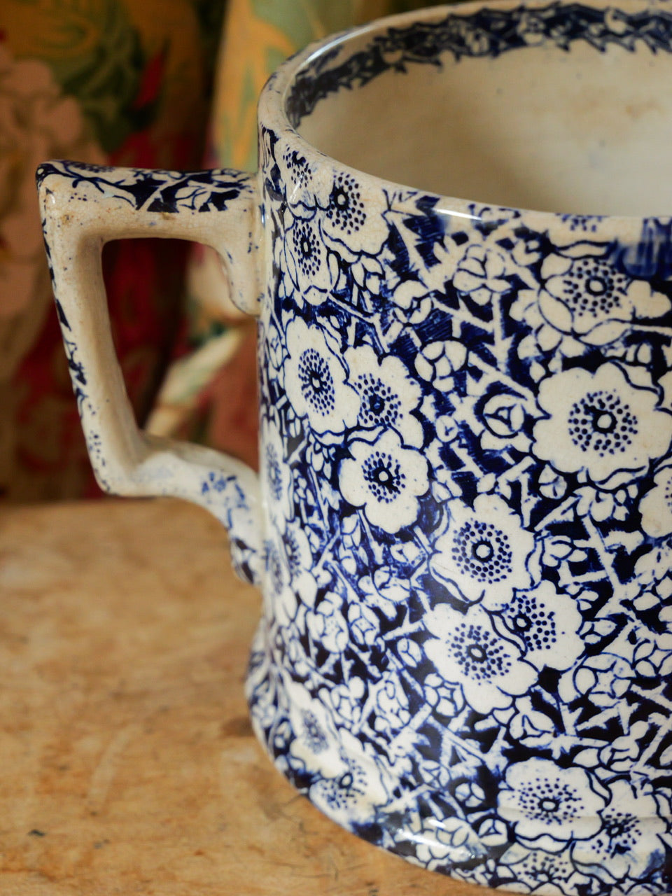 19th Century Blue Calico Transferware Loving Cup