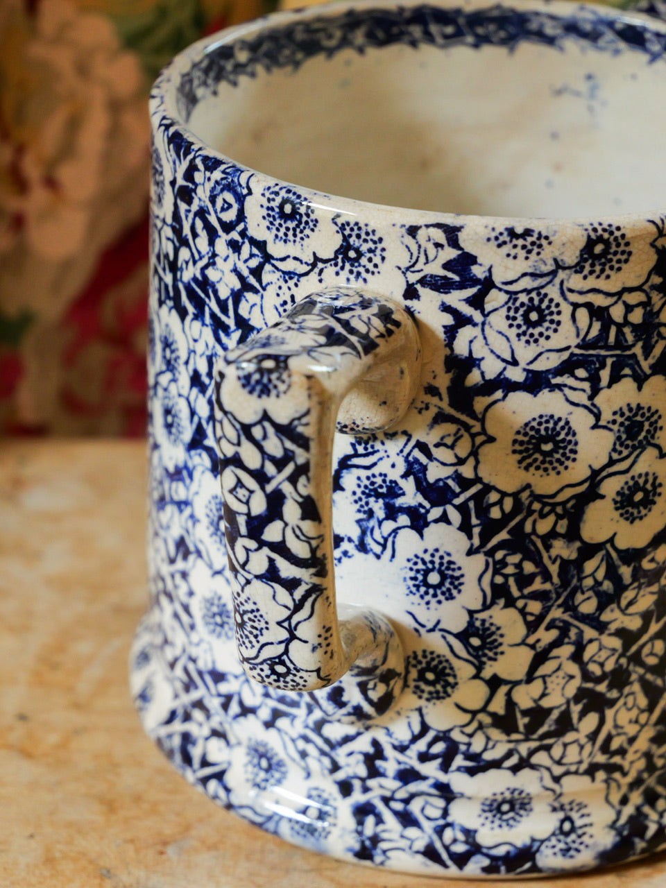19th Century Blue Calico Transferware Loving Cup