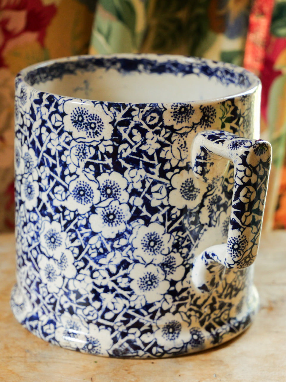 19th Century Blue Calico Transferware Loving Cup