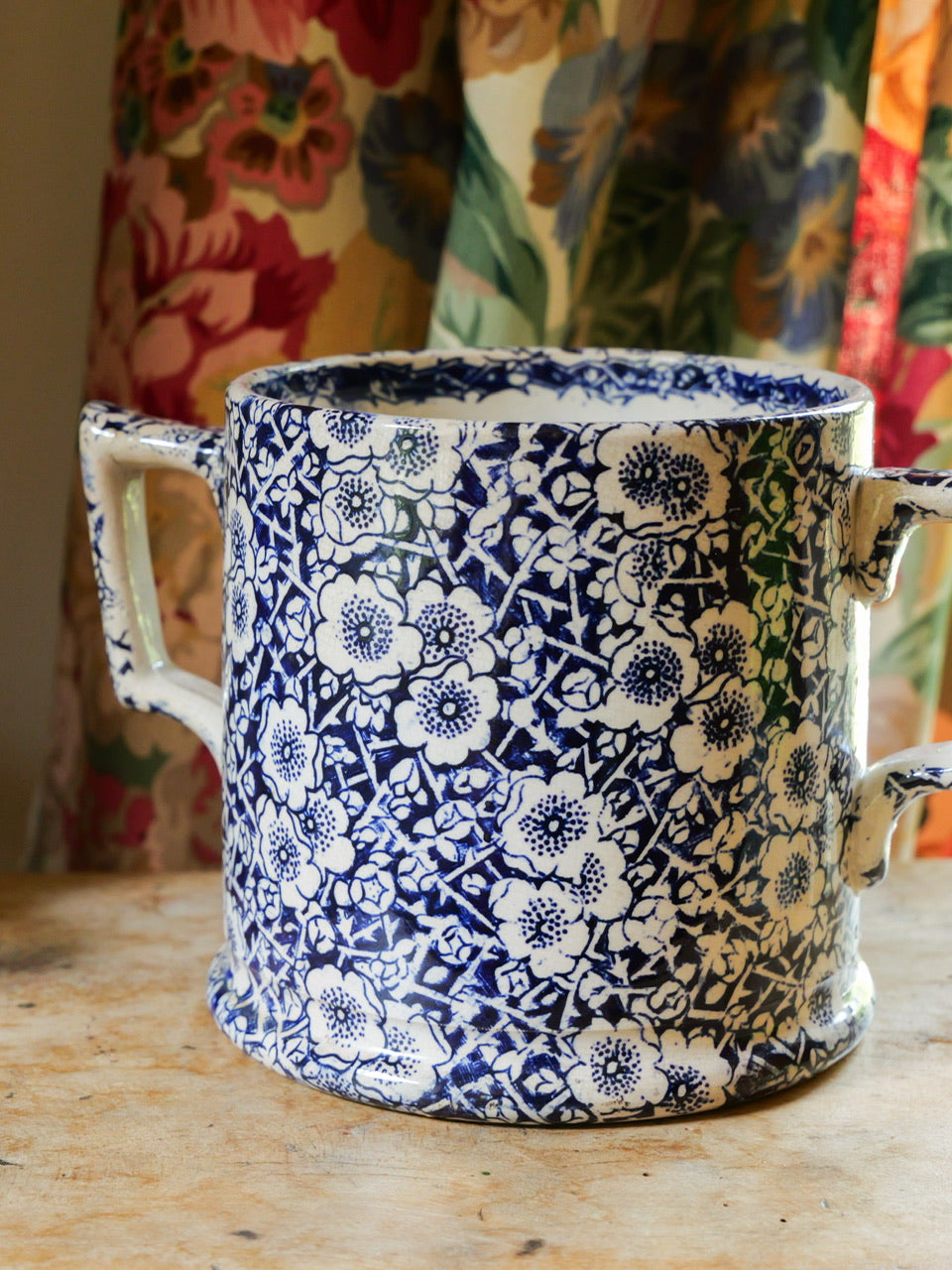 19th Century Blue Calico Transferware Loving Cup