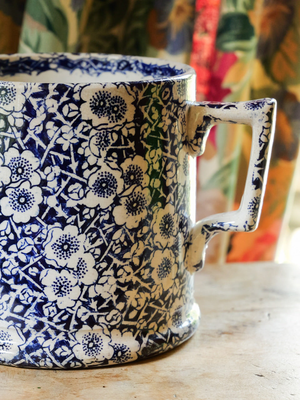 19th Century Blue Calico Transferware Loving Cup