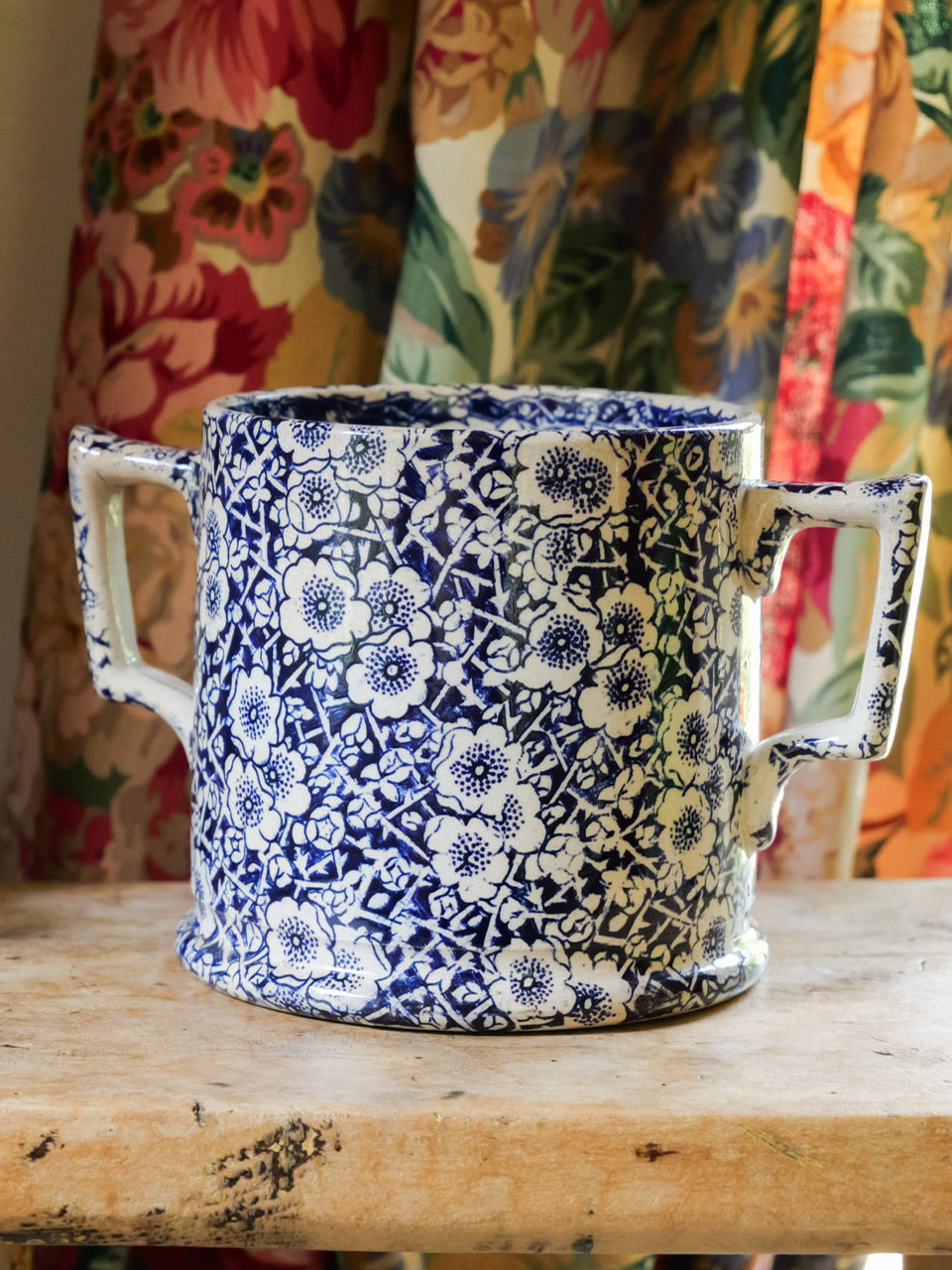 19th Century Blue Calico Transferware Loving Cup