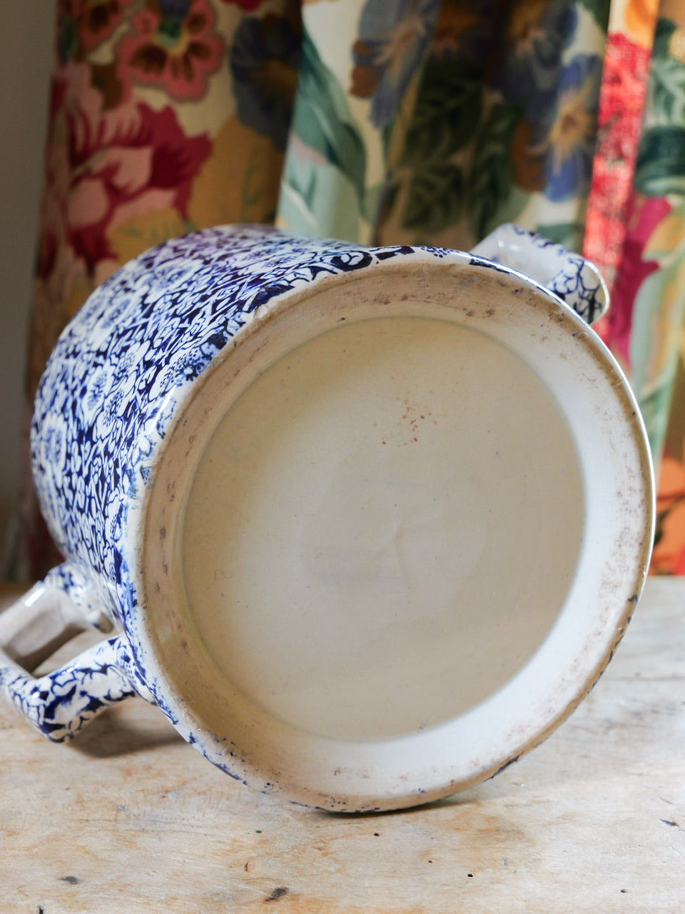 19th Century Blue Calico Transferware Loving Cup