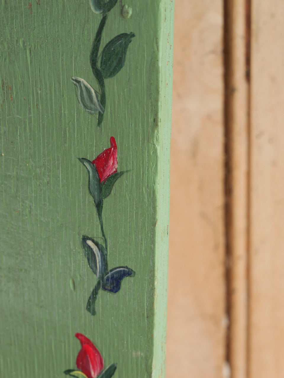 Vintage Folk Style ‘Peony’ Painted Wood Panel