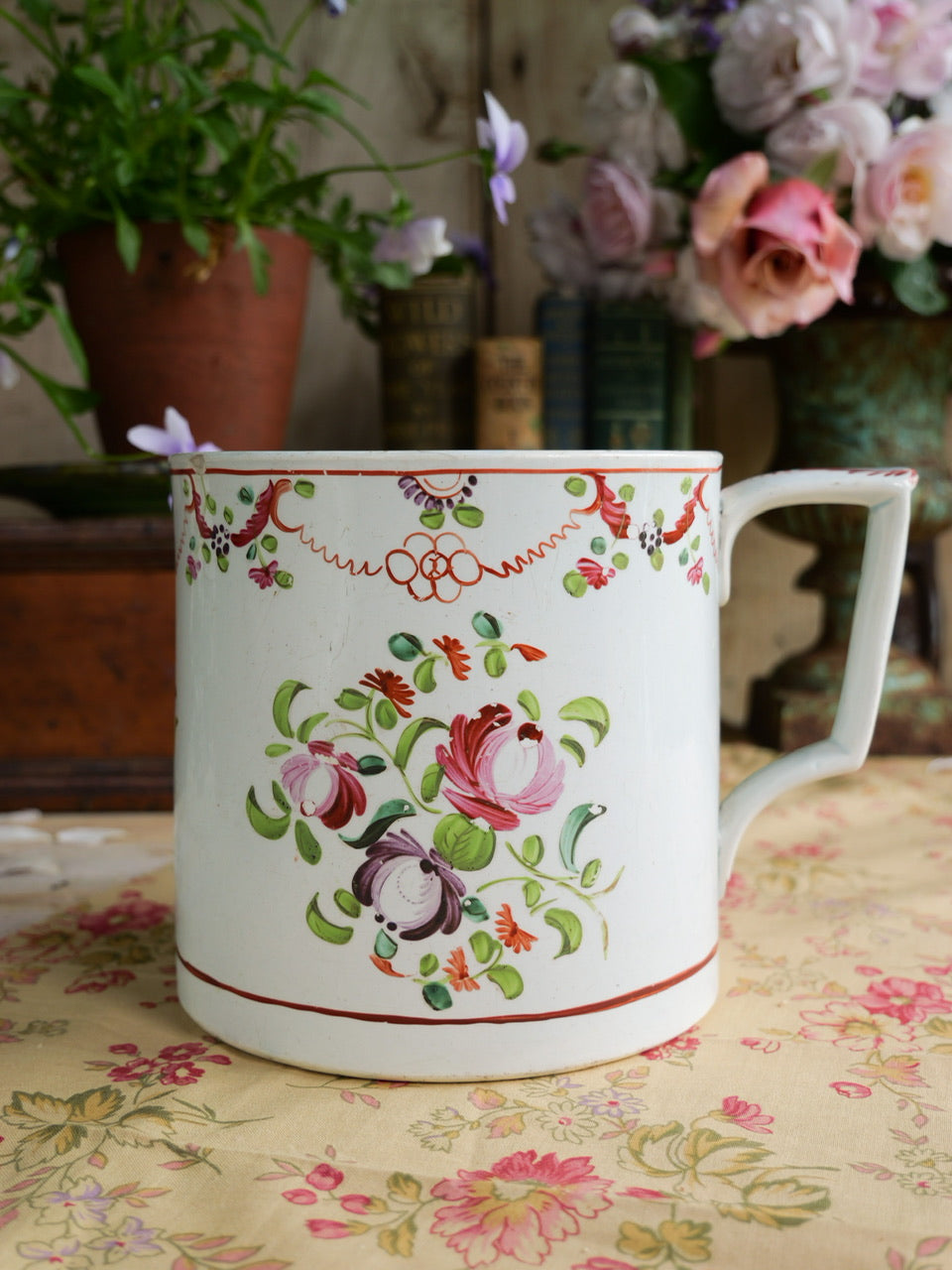 Large Hand Painted Georgian Pearlware Mug