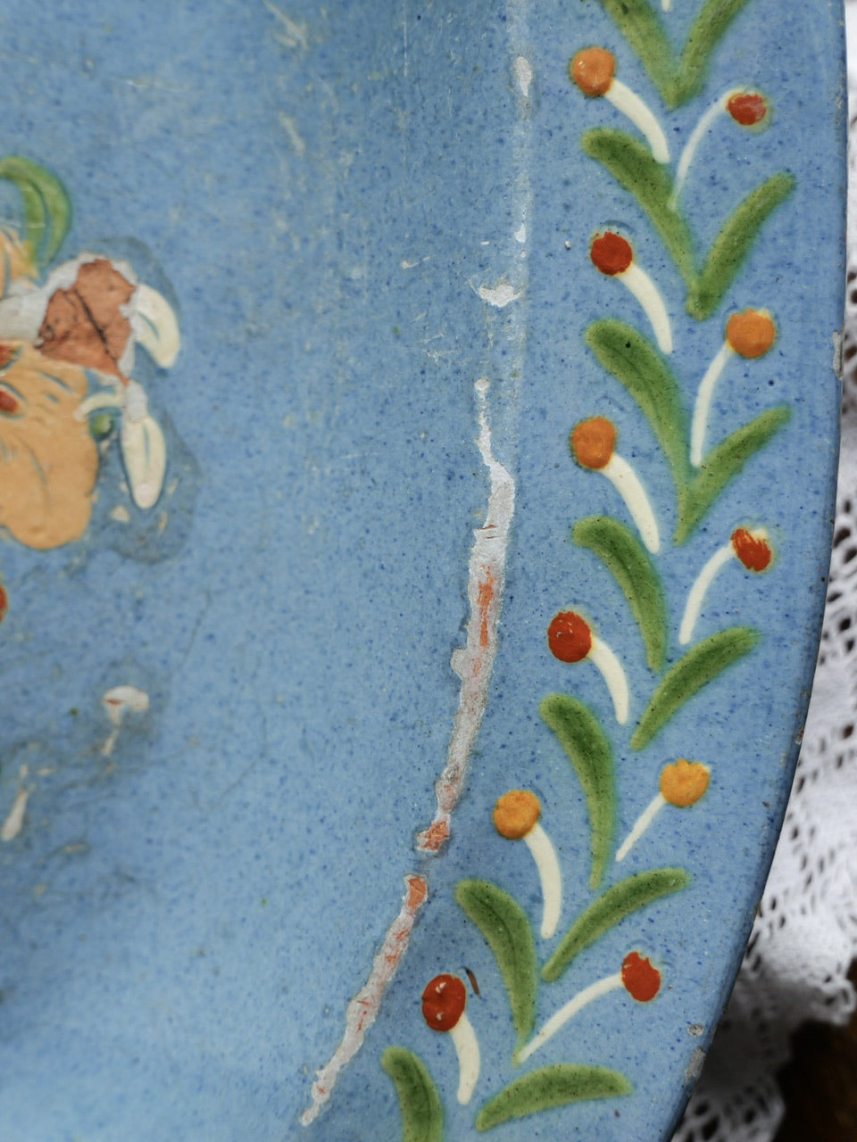 Rustic Antique Hand Painted Floral Folk Art Platter
