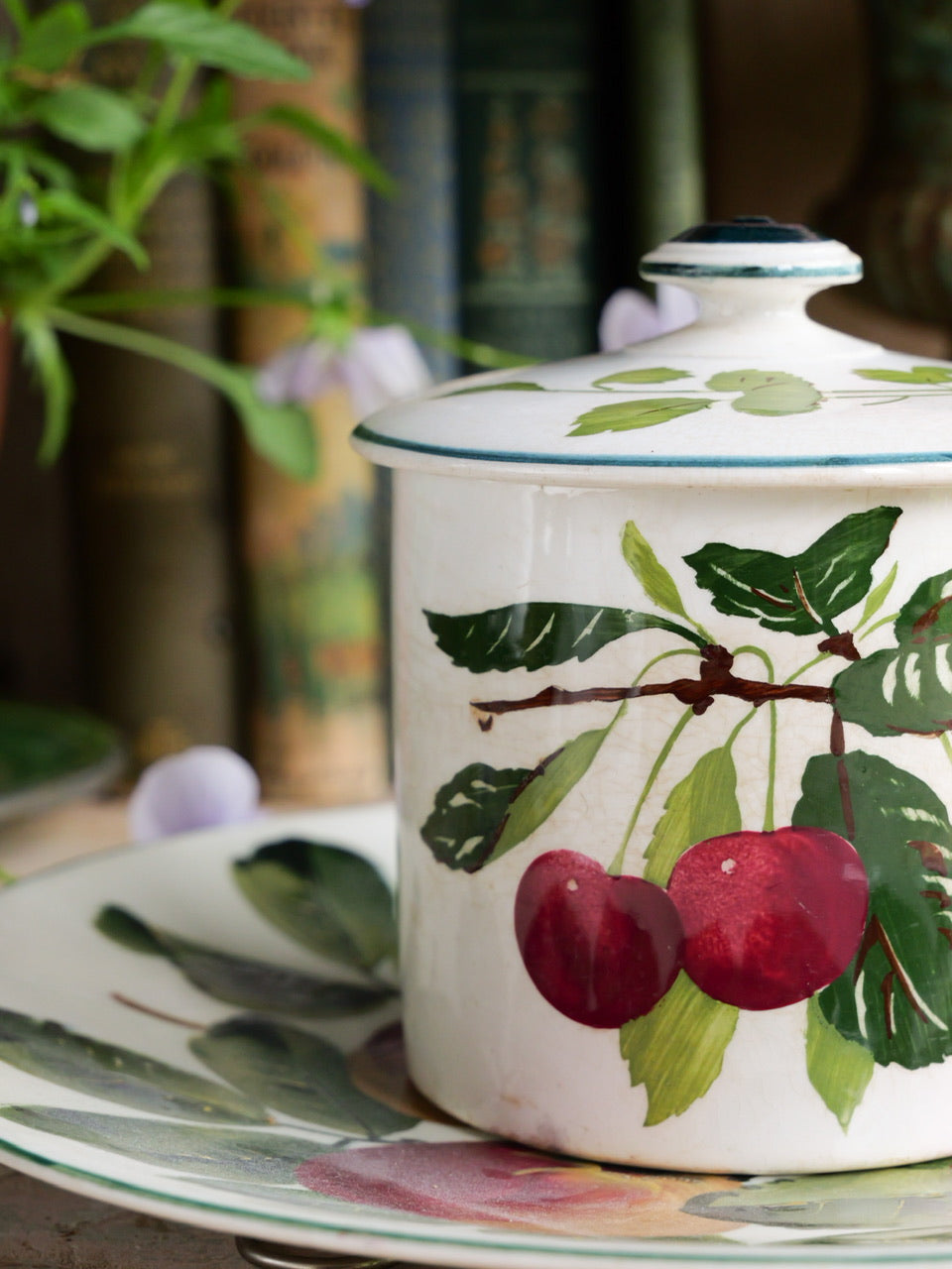 Antique Hand Painted Cherry Jam Pot