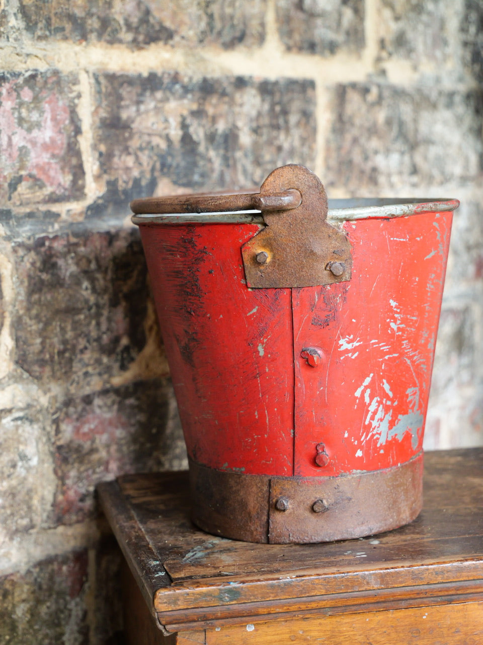 Small Vintage Riveted Red Bucket