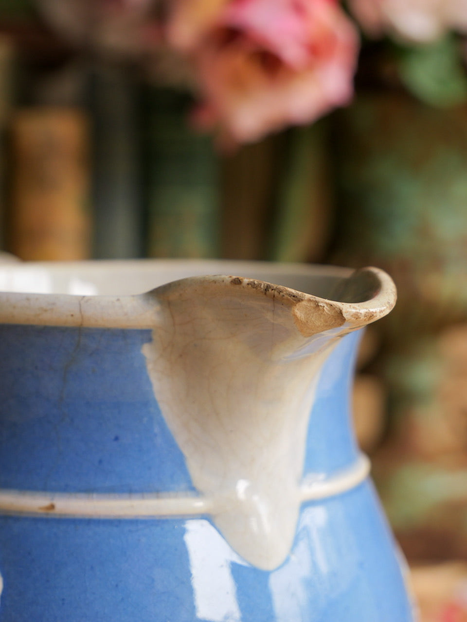 Antique Blue Relief Moulded Floral Sprig Jug