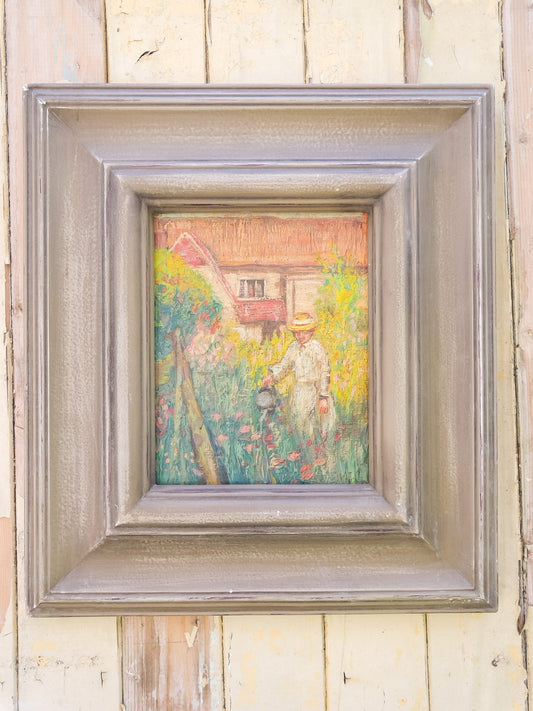 Vintage Cottage Garden Oil Painting