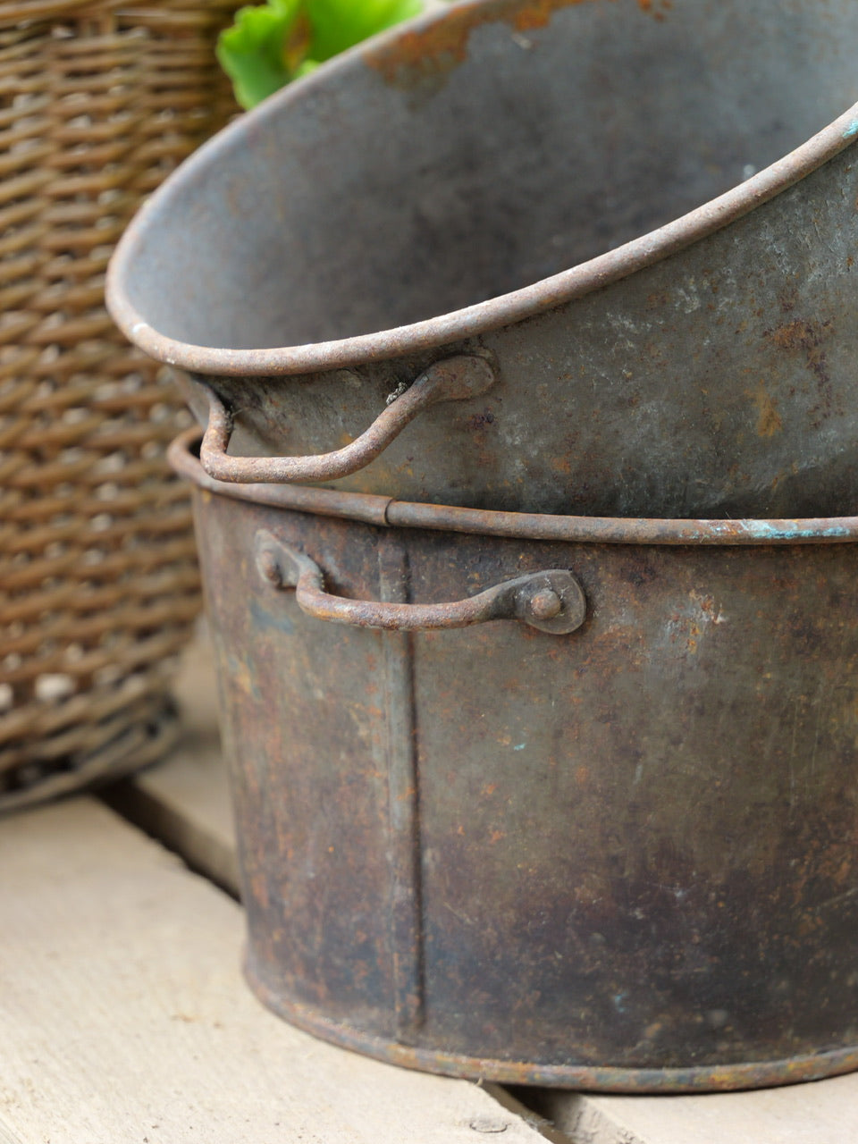 Vintage Pair of Rustic Metal Pots