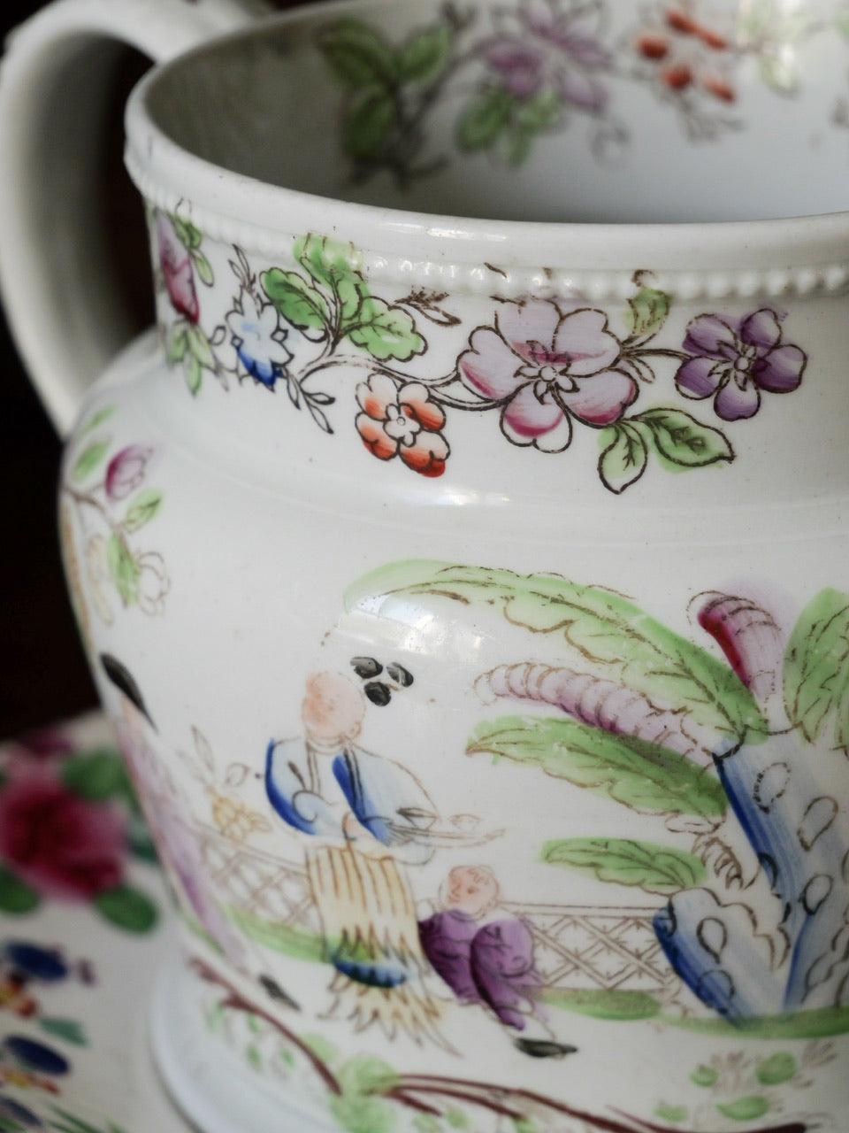 Antique Hand Painted Chinoiserie Jug