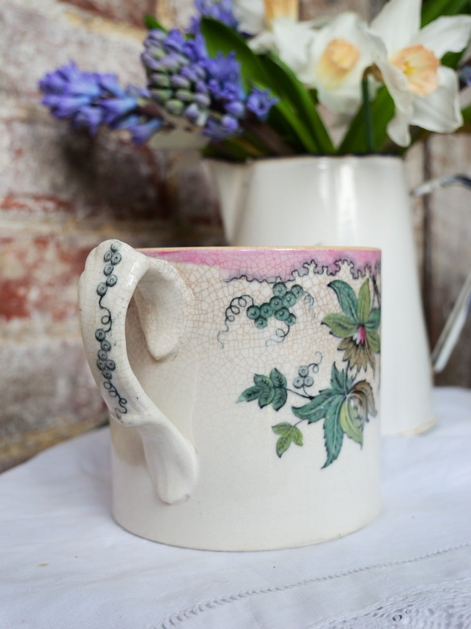 19th Century Double Handled Floral Mug