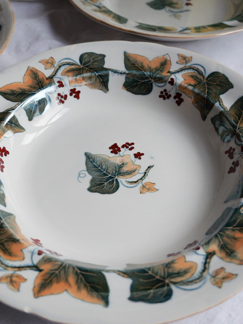 Set of 4 Antique Davenport Shallow Ivy Wreath Bowls