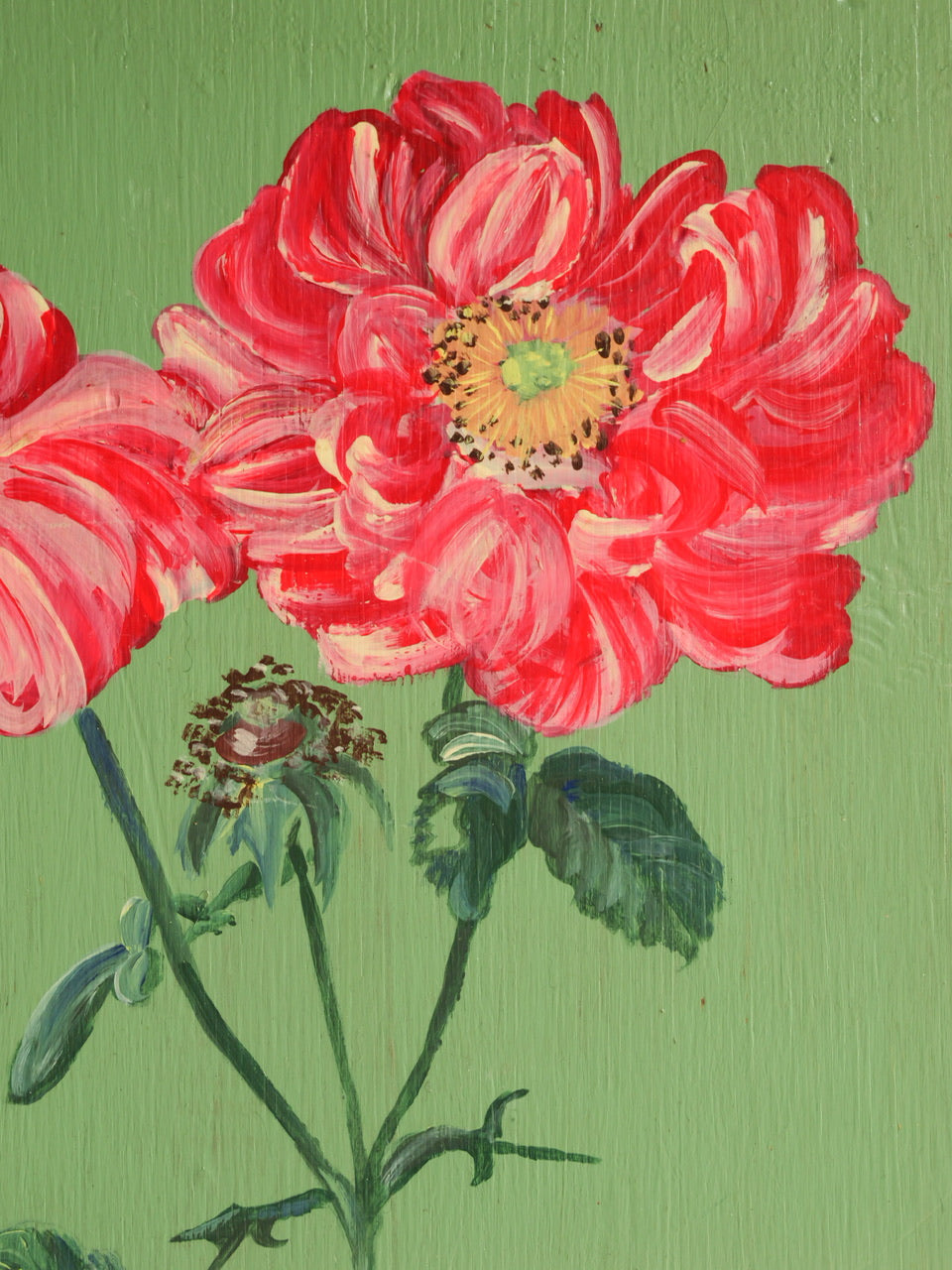 Vintage Folk Style ‘Peony’ Painted Wood Panel