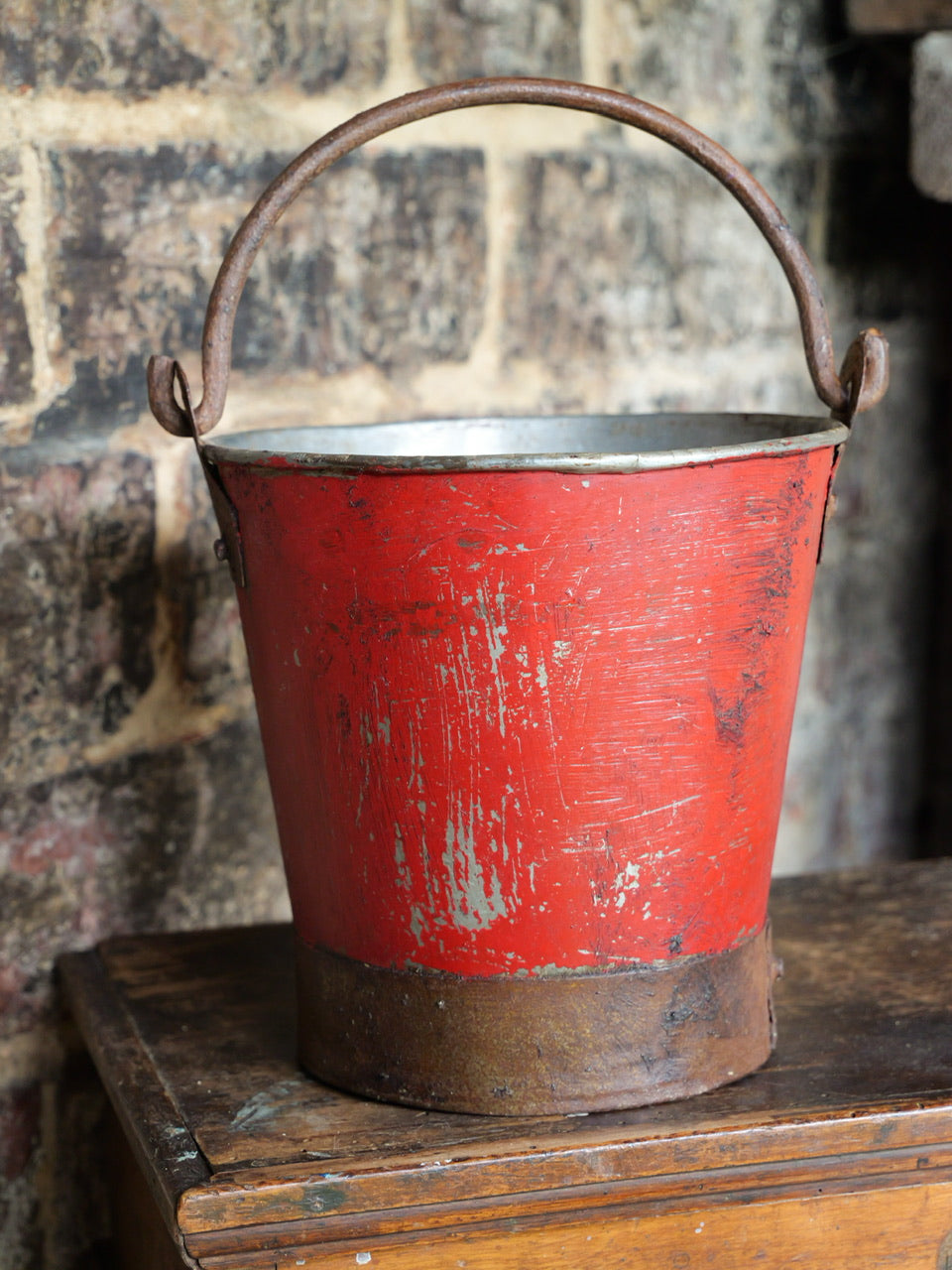 Small Vintage Riveted Red Bucket