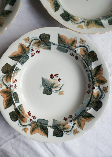 Set of 4 Antique Davenport Shallow Ivy Wreath Bowls