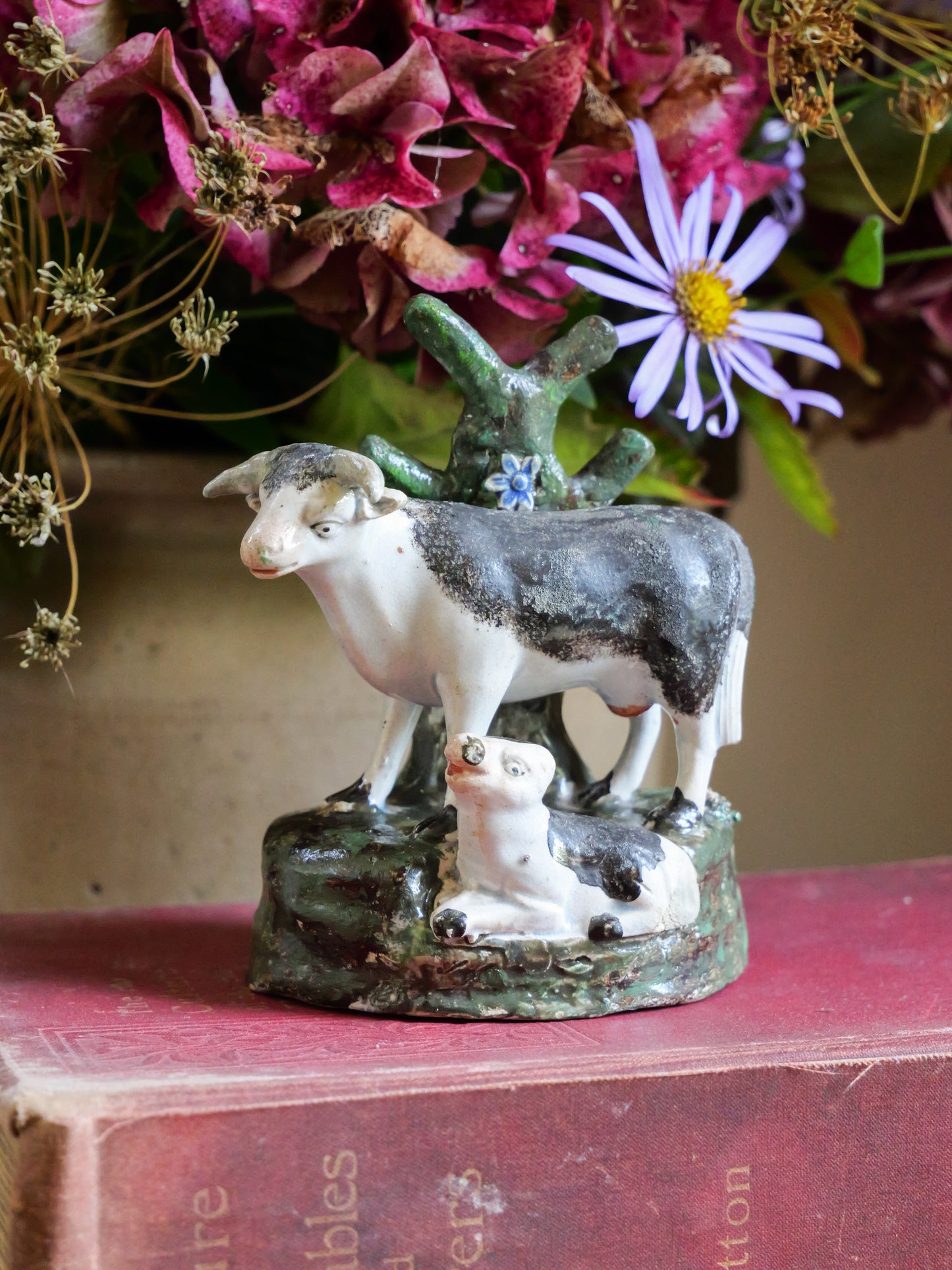 Primitive 18th Century Pearlware Cow & Calf Figure