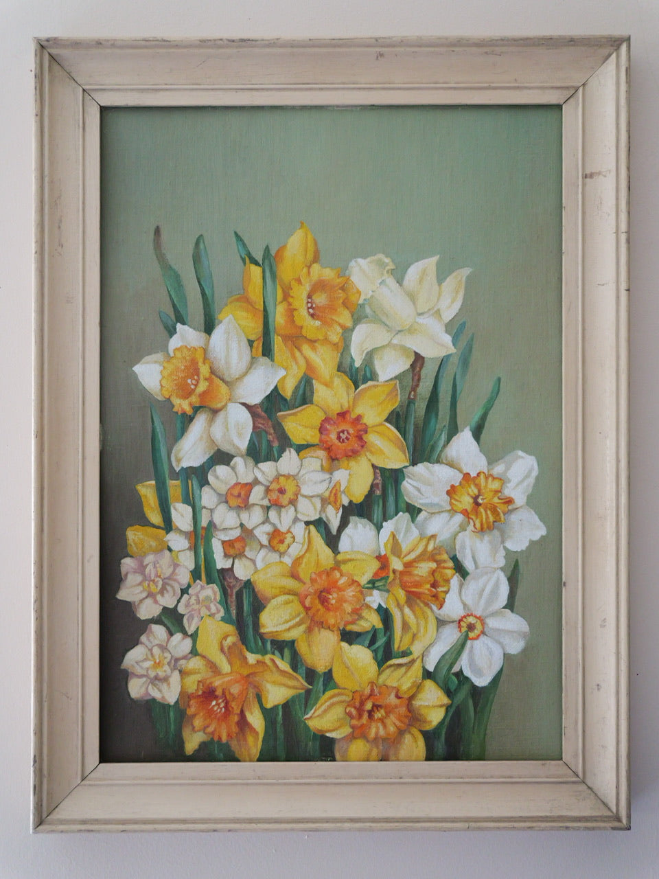 Vintage Spring Oil Painting of Daffodils