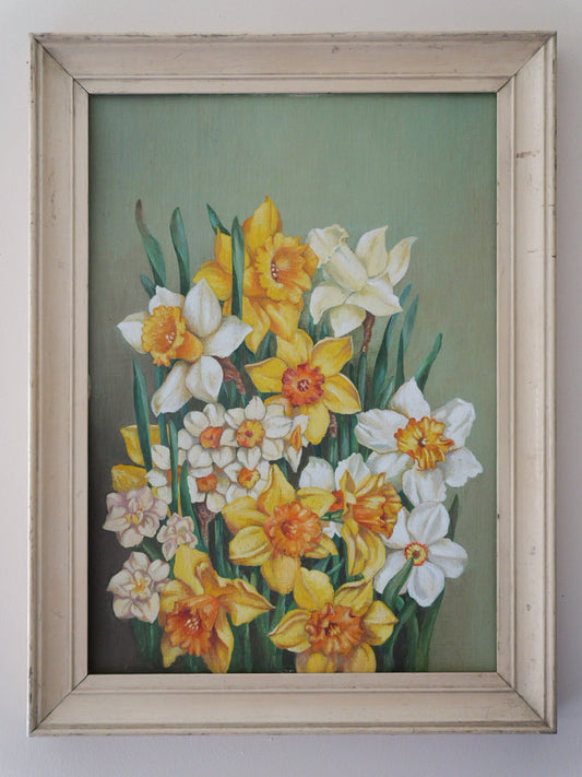 Vintage Spring Oil Painting of Daffodils