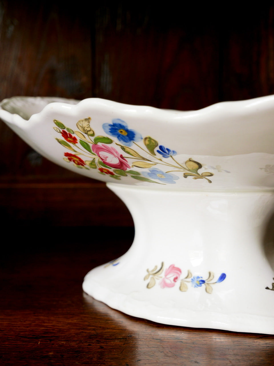 Antique Hand Painted Floral Pedestal Dish