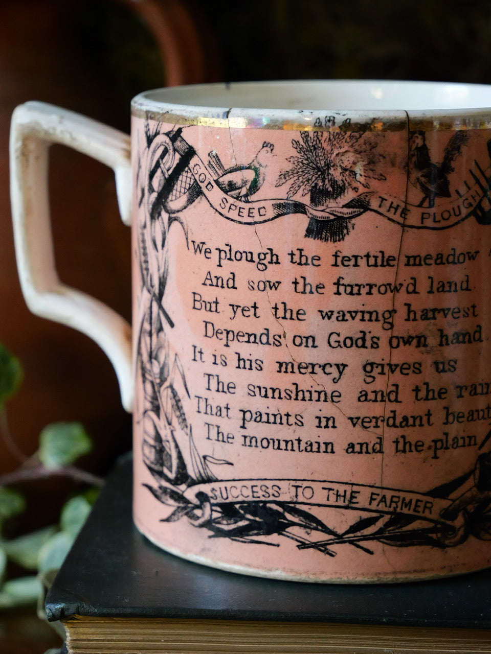 Antique Pink ‘Farmers’ Arms’ Tankard Mug