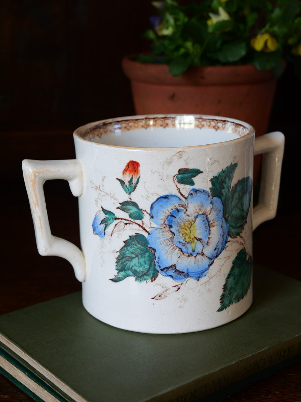 Antique Floral Transfer Loving Cup