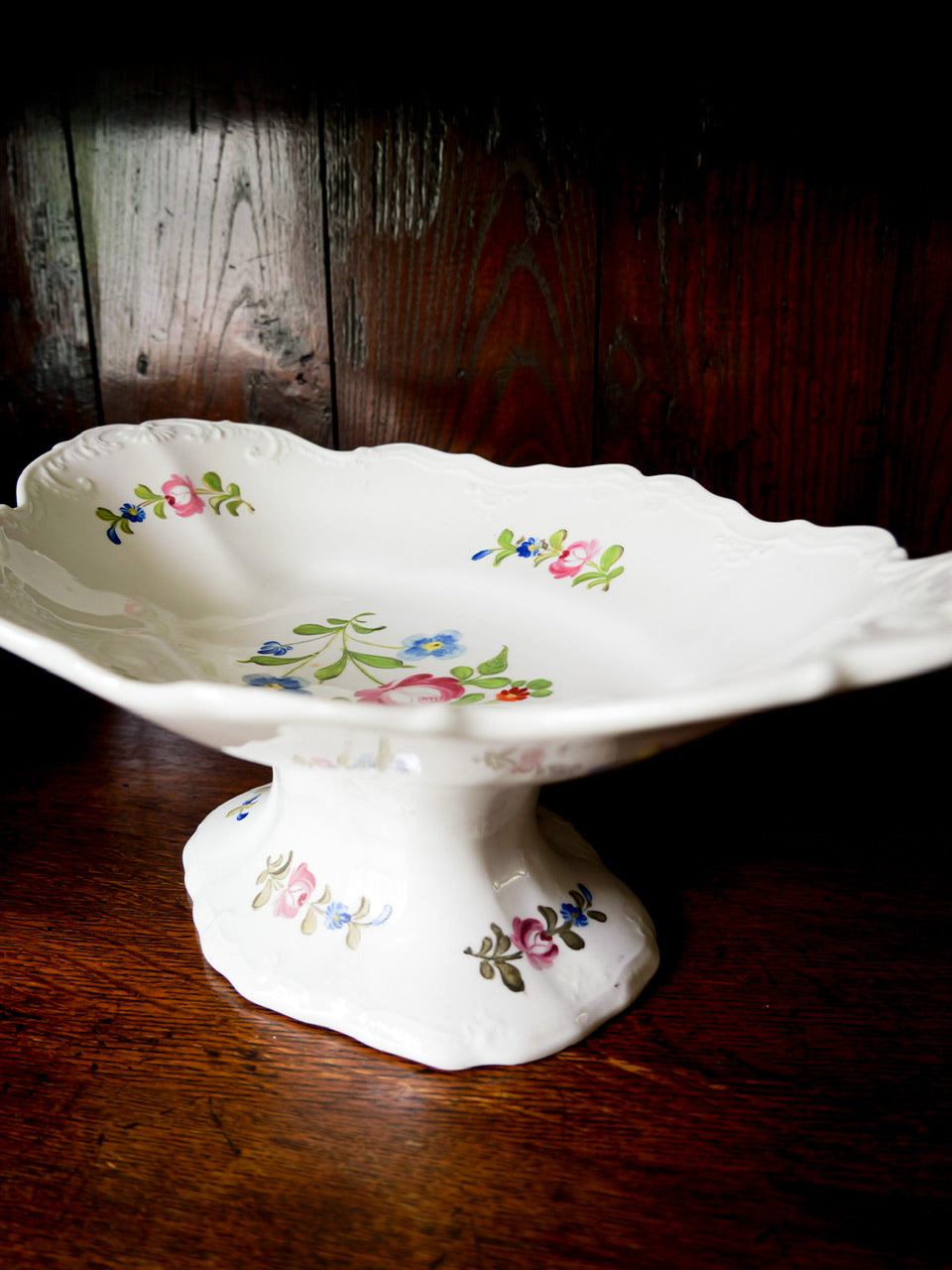 Antique Hand Painted Floral Pedestal Dish