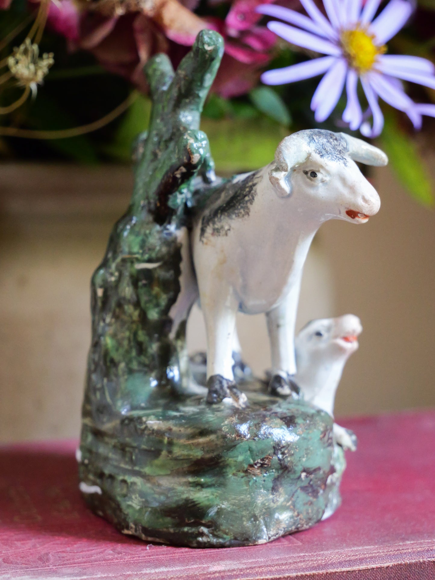 Primitive 18th Century Pearlware Cow & Calf Figure