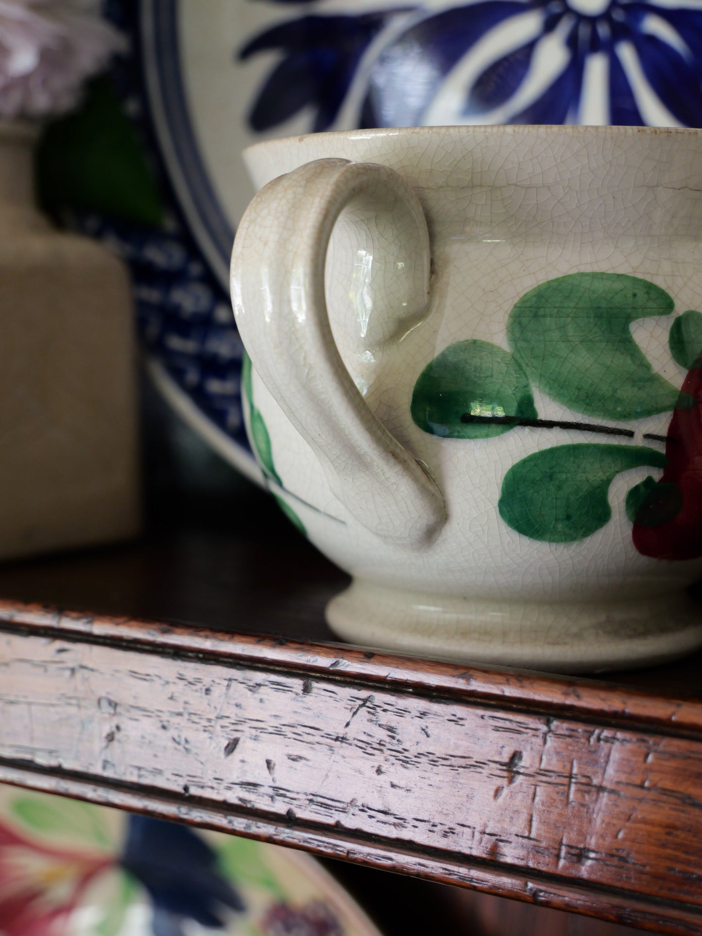 Antique Welsh Spongeware Rose Pattern Mug