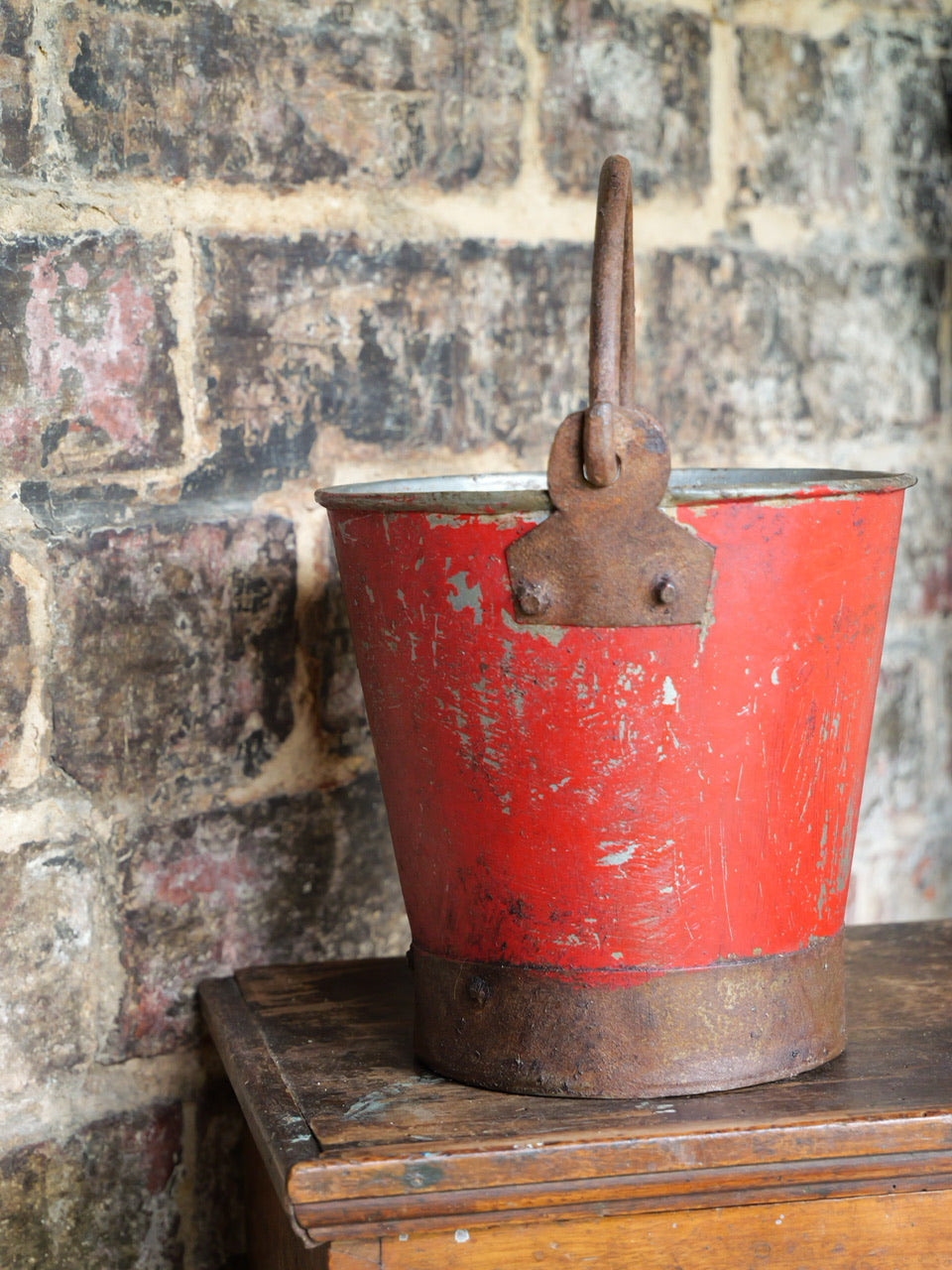 Small Vintage Riveted Red Bucket