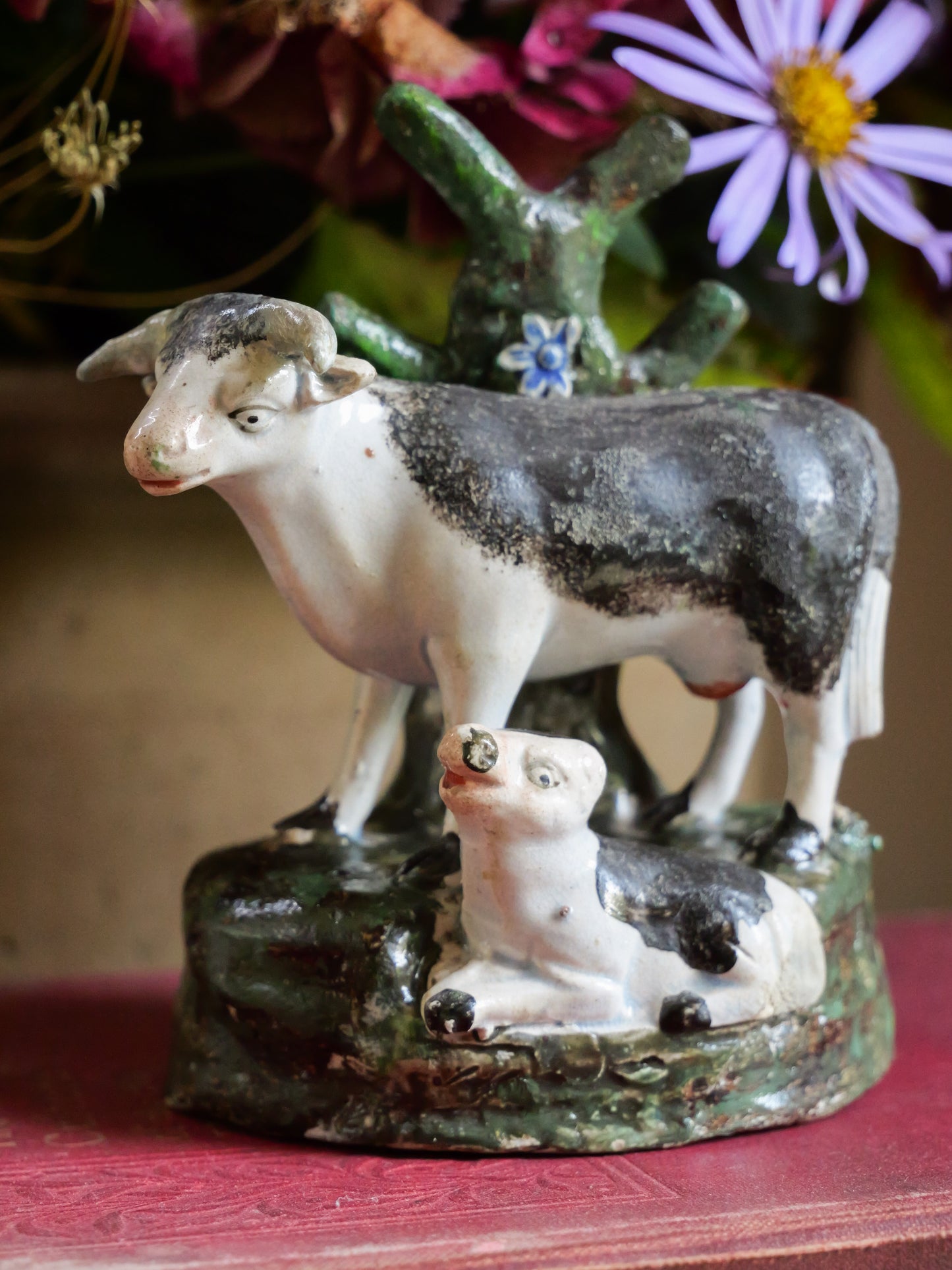 Primitive 18th Century Pearlware Cow & Calf Figure