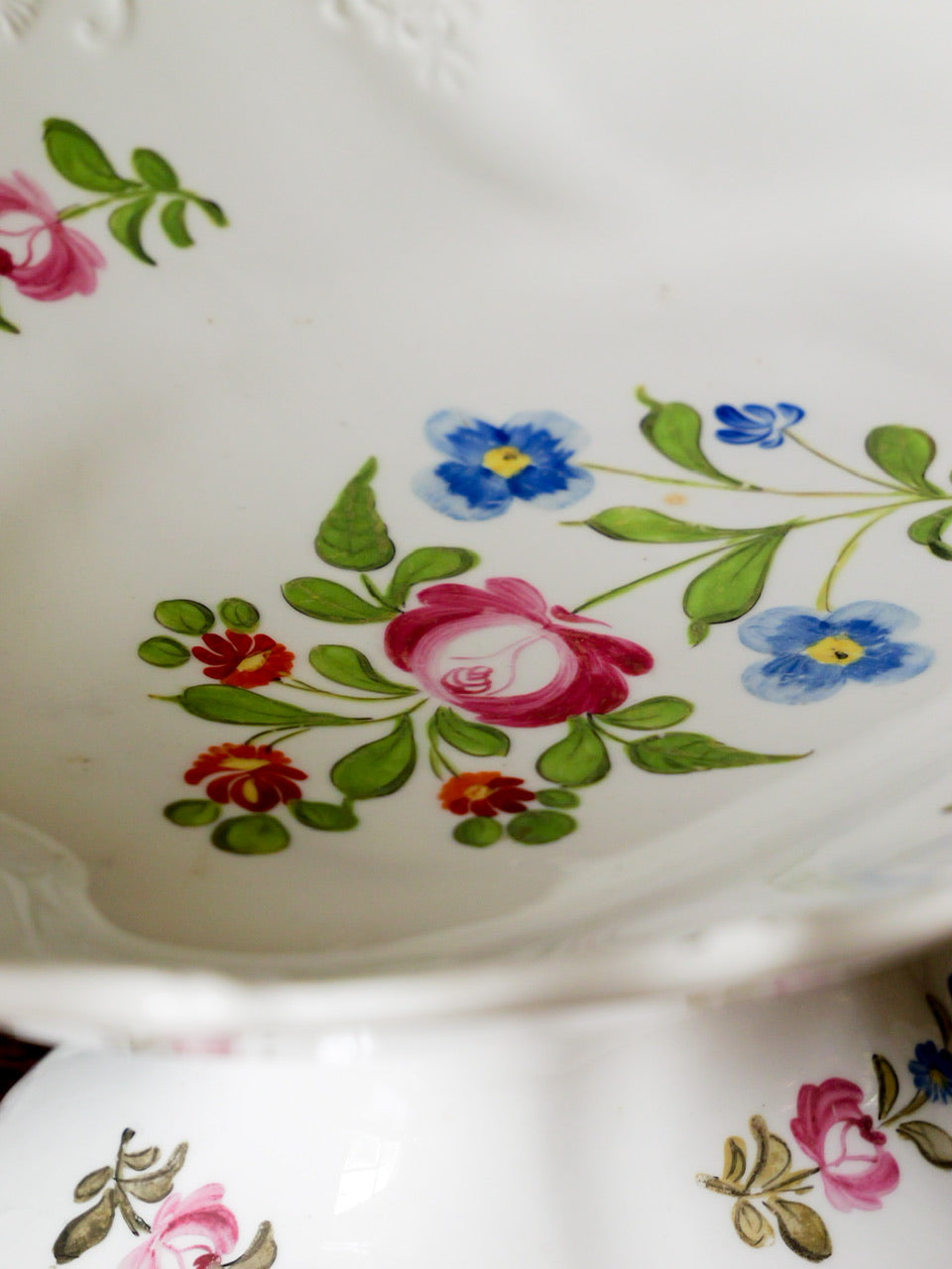 Antique Hand Painted Floral Pedestal Dish
