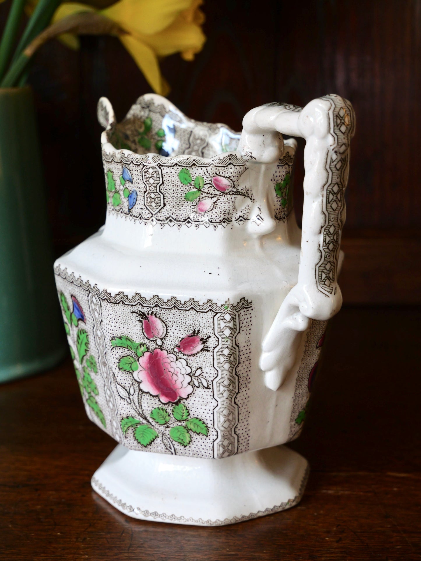 19th Century Hexagonal Transferware Jug