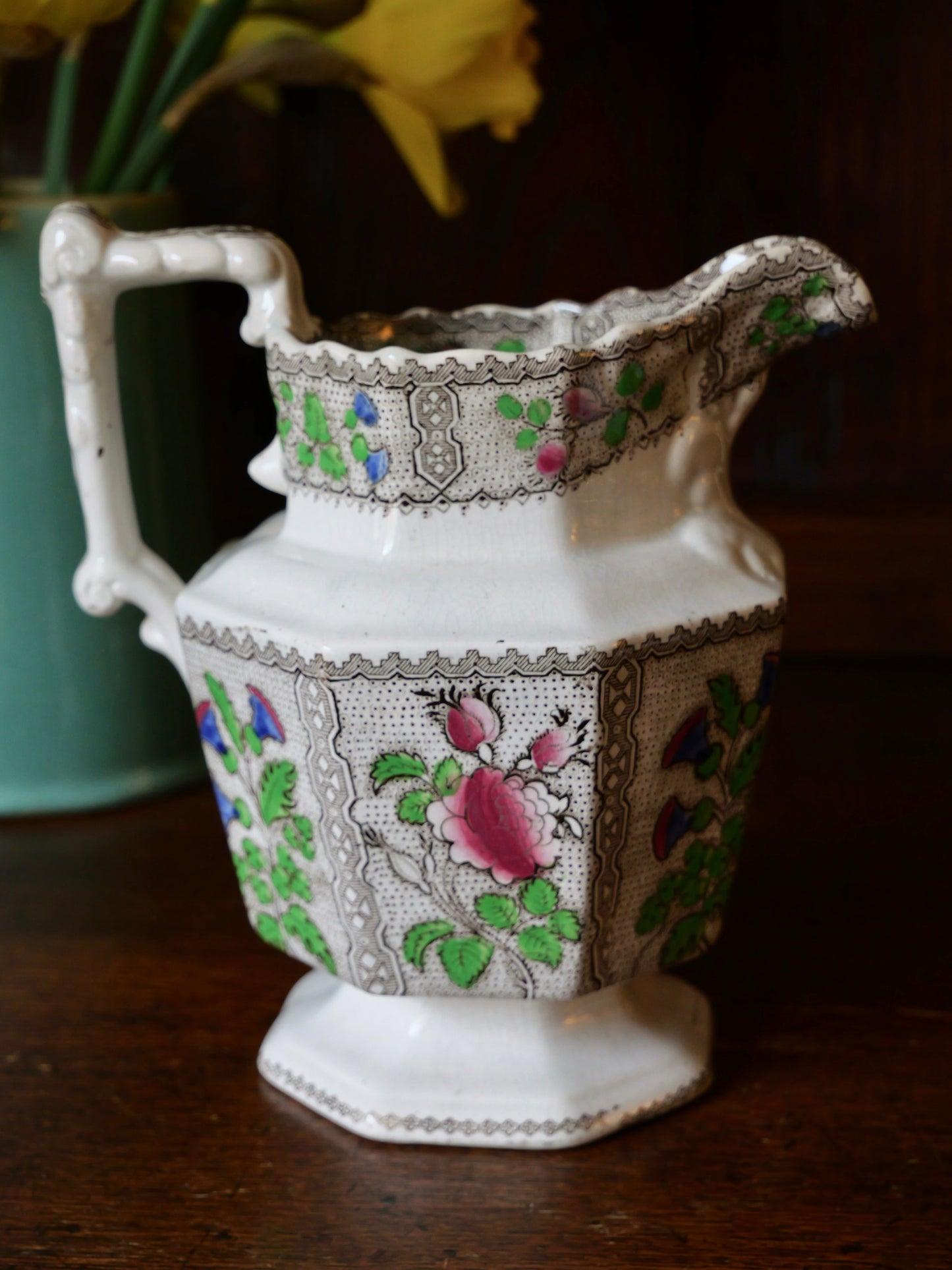 19th Century Hexagonal Transferware Jug