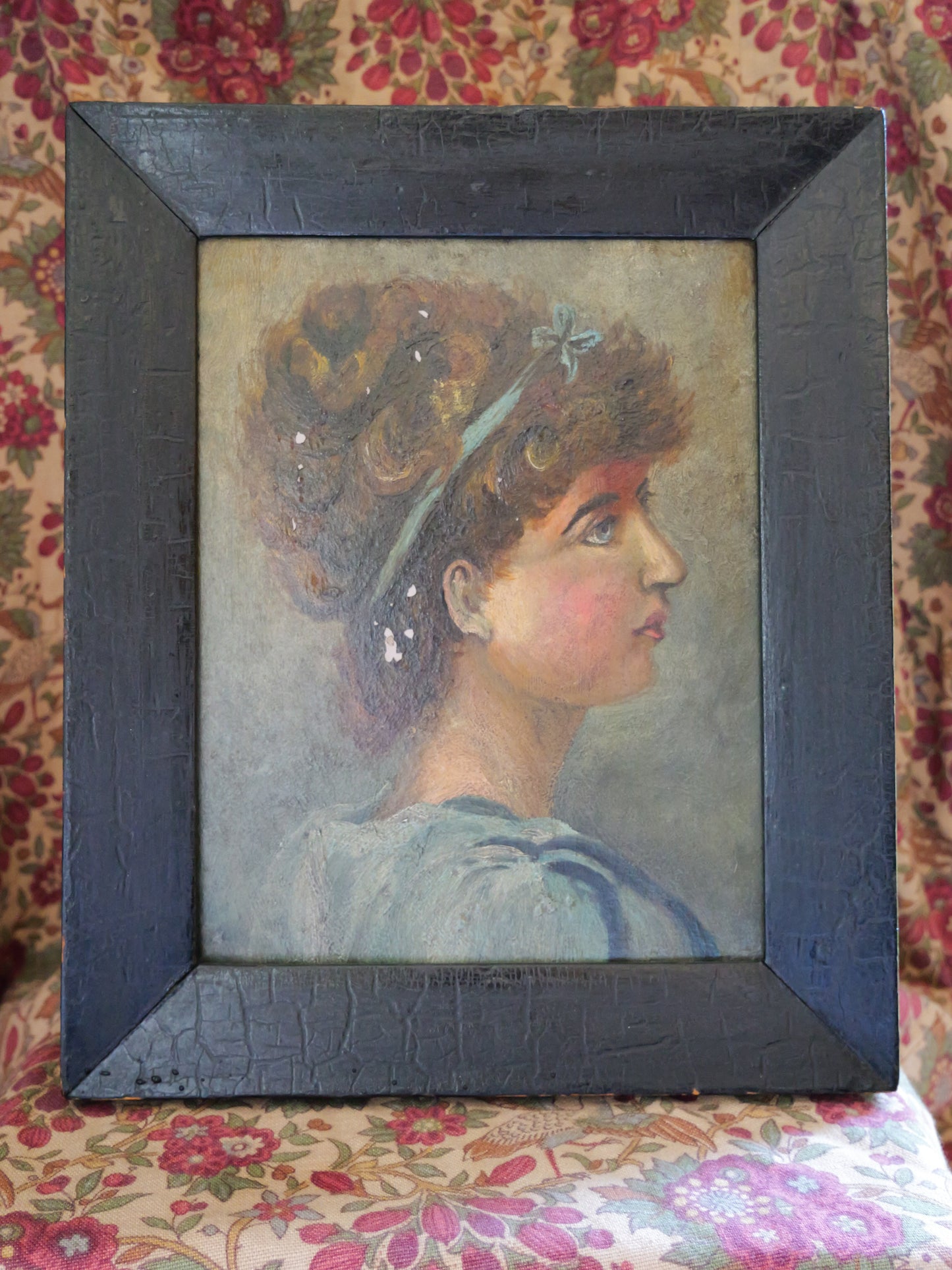 Antique Oil Portrait of a Young Lady