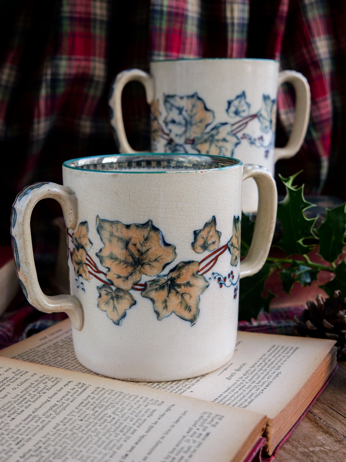 19th Century Double Handled Ivy Lustre Mug