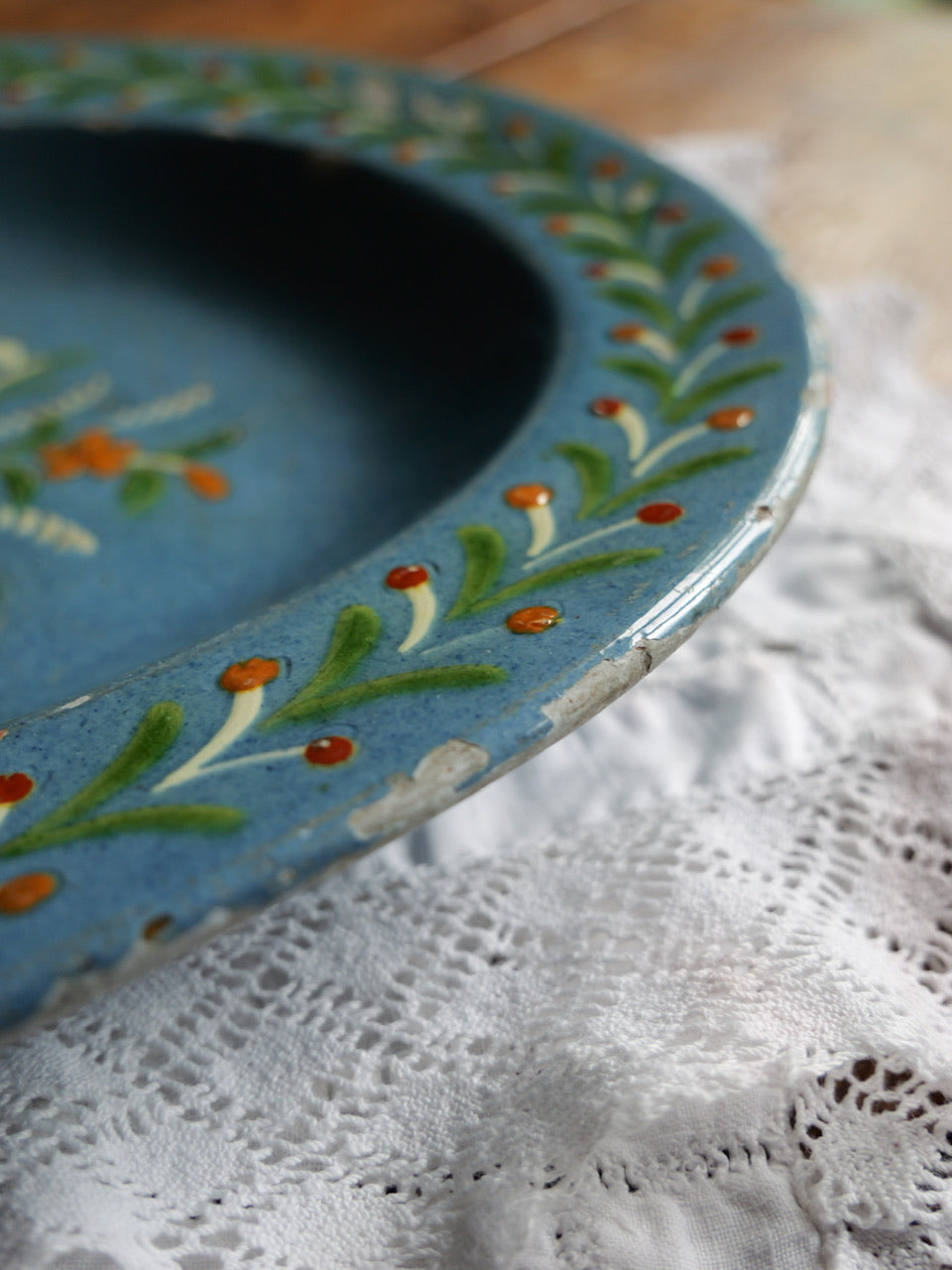 Rustic Antique Hand Painted Floral Folk Art Platter