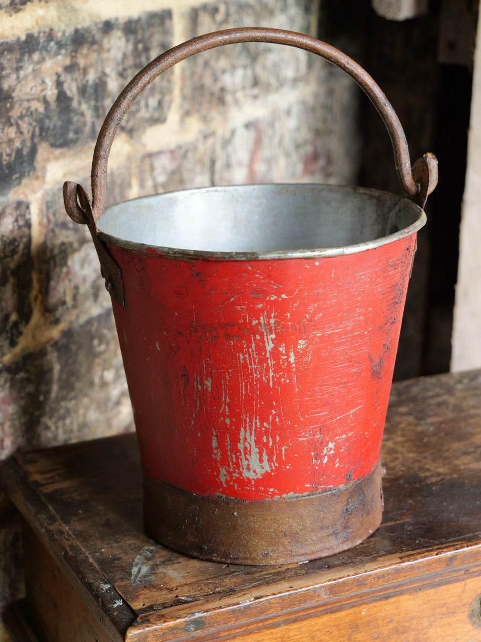 Small Vintage Riveted Red Bucket
